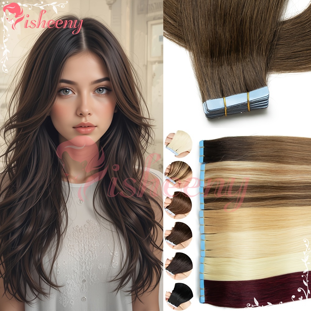 Invisible Tape In Extensions Real Hair - Isheeny Straight Tape In Hair Extensions