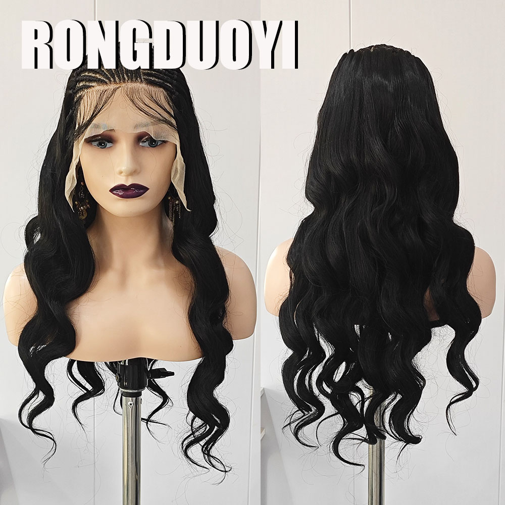 Synthetic Braided Wigs For Black Women - RONGDUOYI Black Braided Wave Synthetic Wig