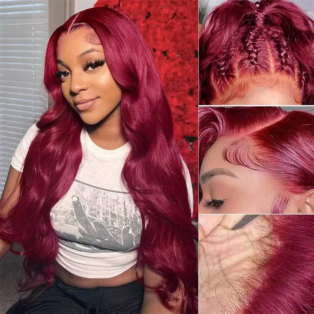 Lace Front Wigs - 34 Inch 99J Burgundy Colored Body