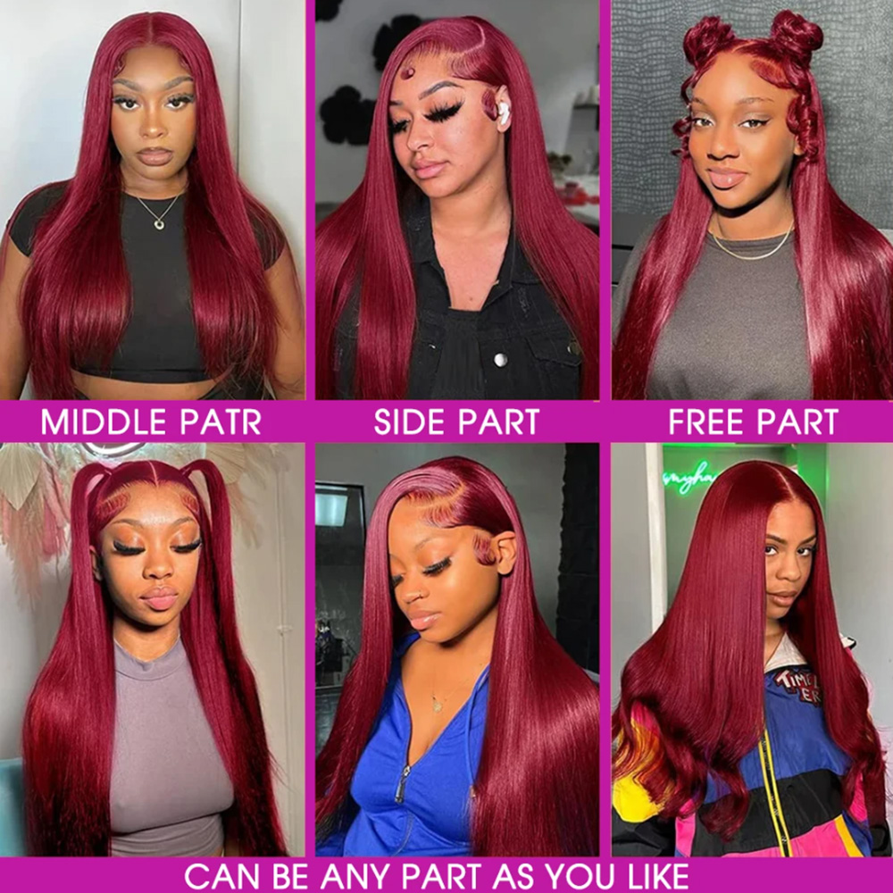 99J Burgundy Silky Straight Hu - Lace Front Wigs 评论和价格