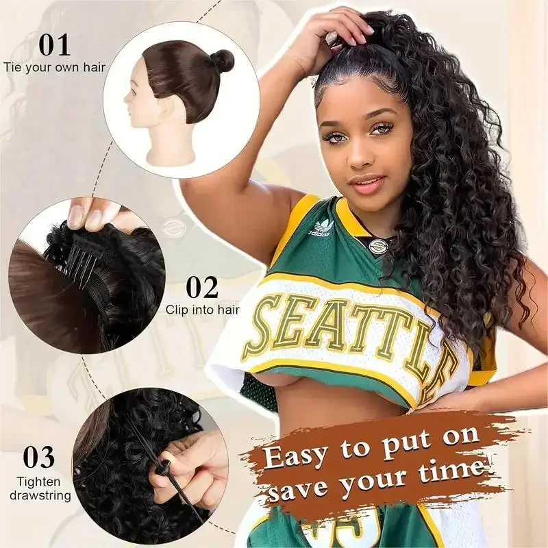 Afro Puff Curly Pony Tail Hair - Drawstring Afro Curly Puff Ponytail 评论和价格