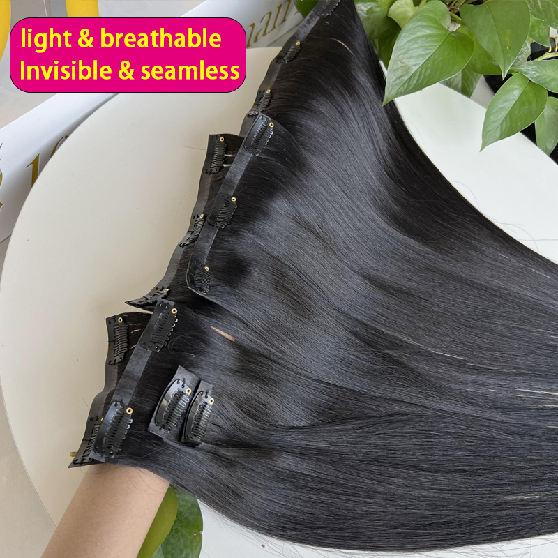 7Pcs Invisible Seamless PU Cli - Seamless Clip In Hair Extensions Human Hair 评论和价格