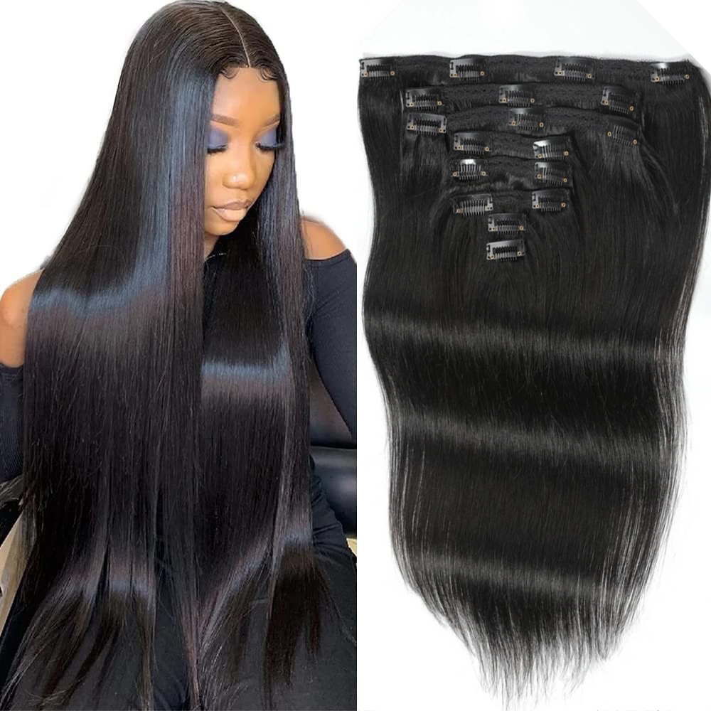 Clip In Straight Hair Extensio - Seamless Clip In Hair Extensions Human Hair 评论和价格