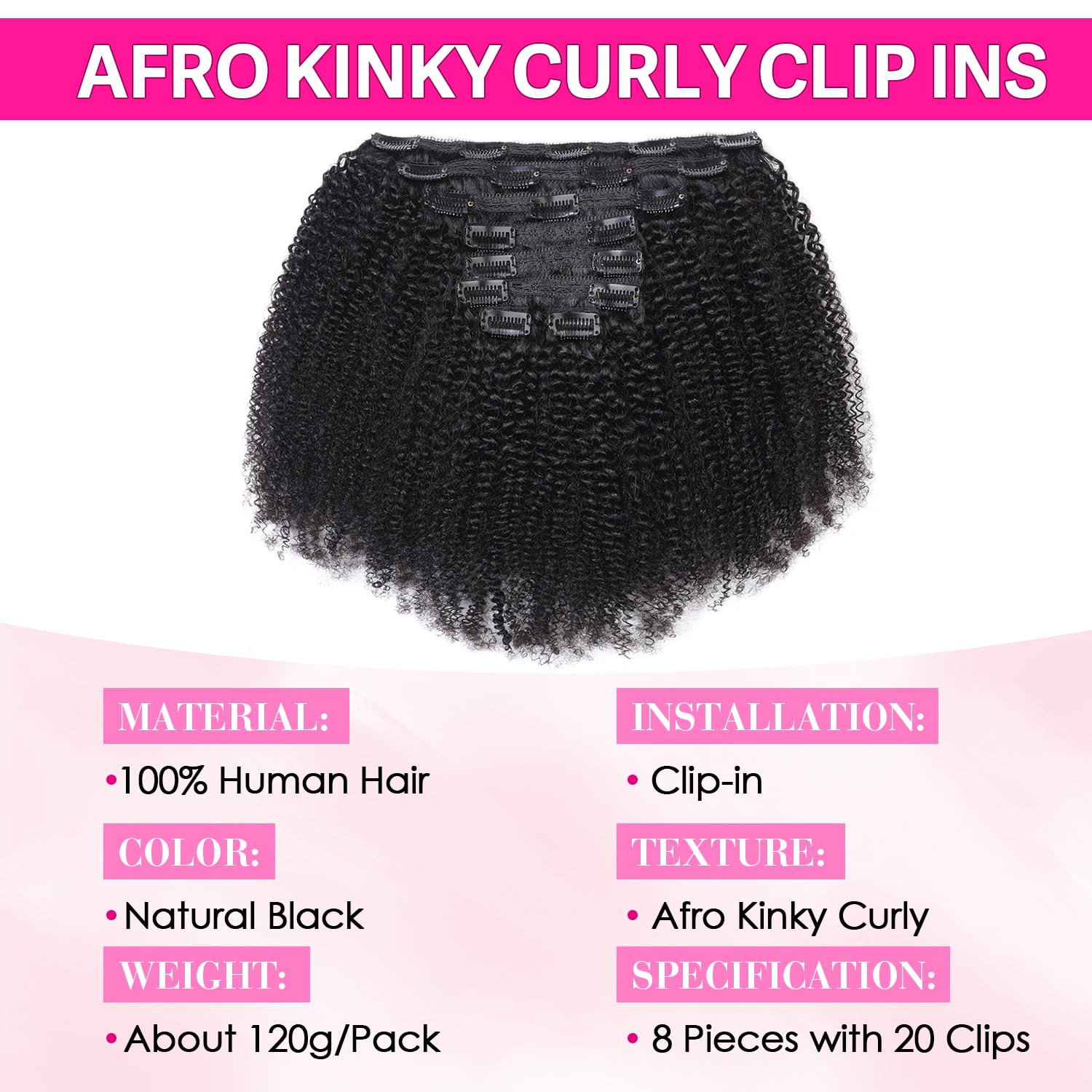 Afro Curly Clip-In Human Remy  - Seamless Clip In Hair Extensions Human Hair 评论和价格