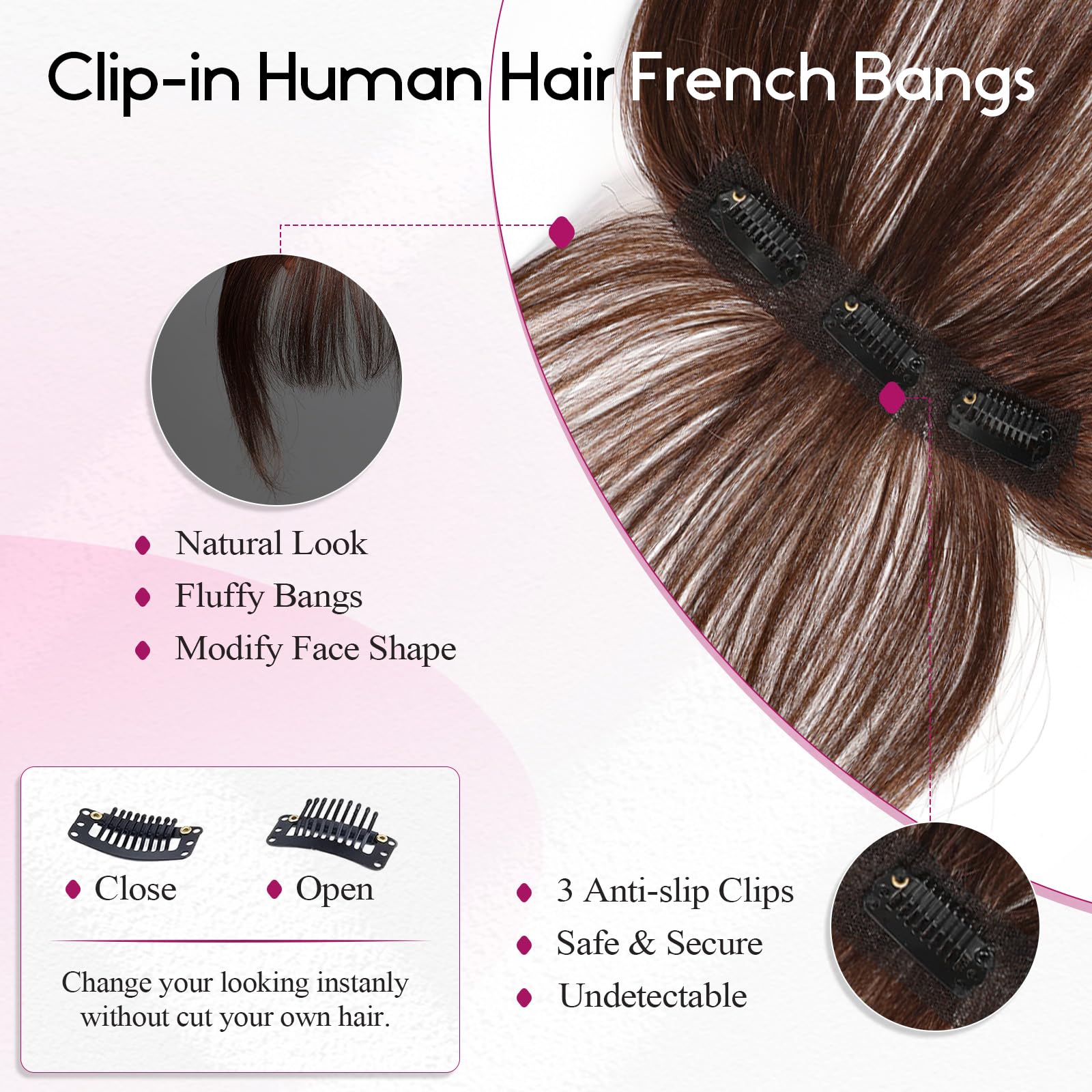 100% Human Hair Bangs Clips in - Seamless Clip In Hair Extensions Human Hair 评论和价格