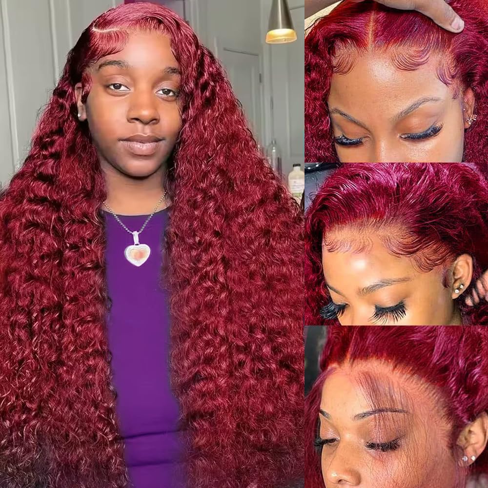200 Density Burgundy Deep Wave - Human Hair Wigs 评论和价格