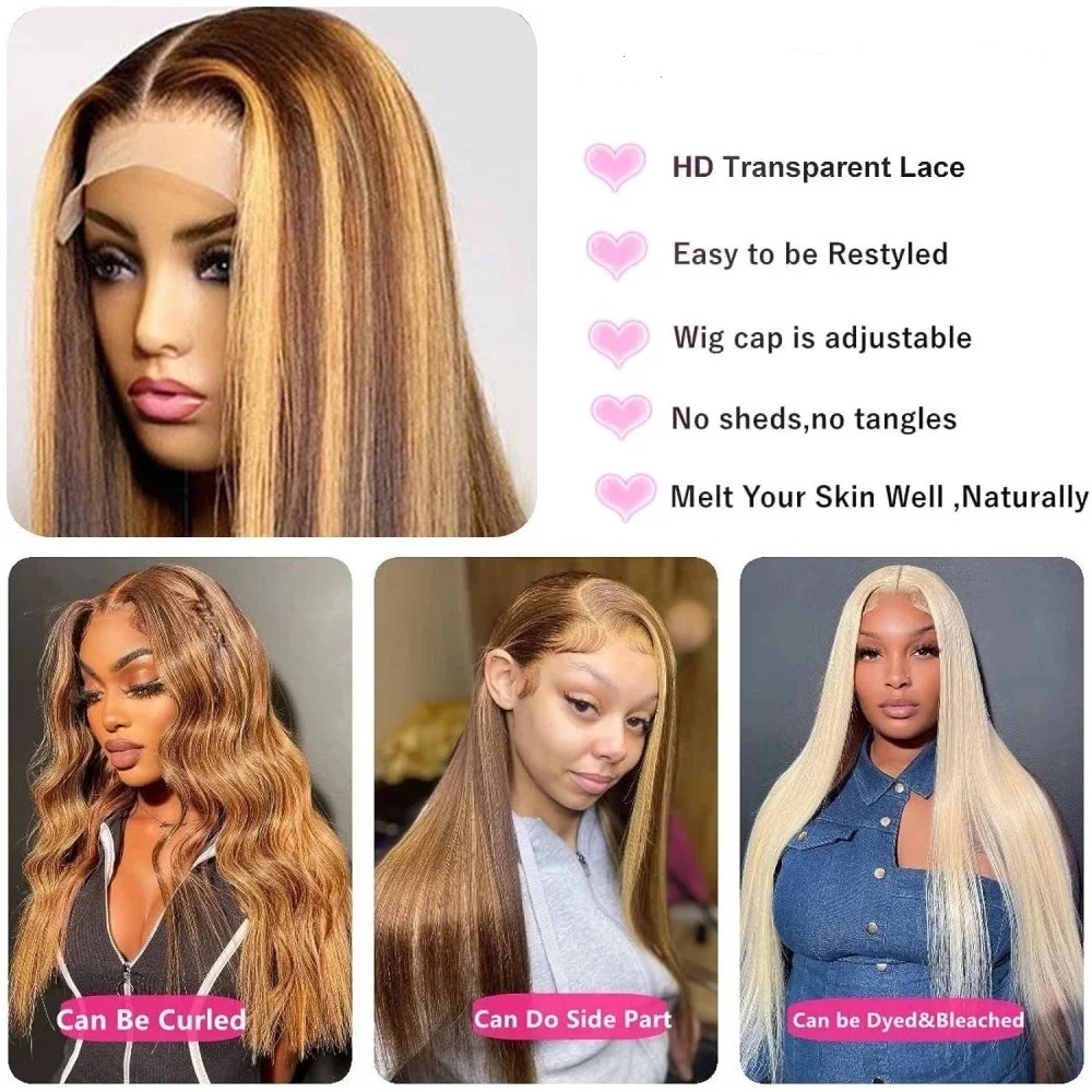 44 46 Inch P4/27 Highlight Col - Hd Lace Frontal Wig Human Hair Pre Plucked 评论和价格