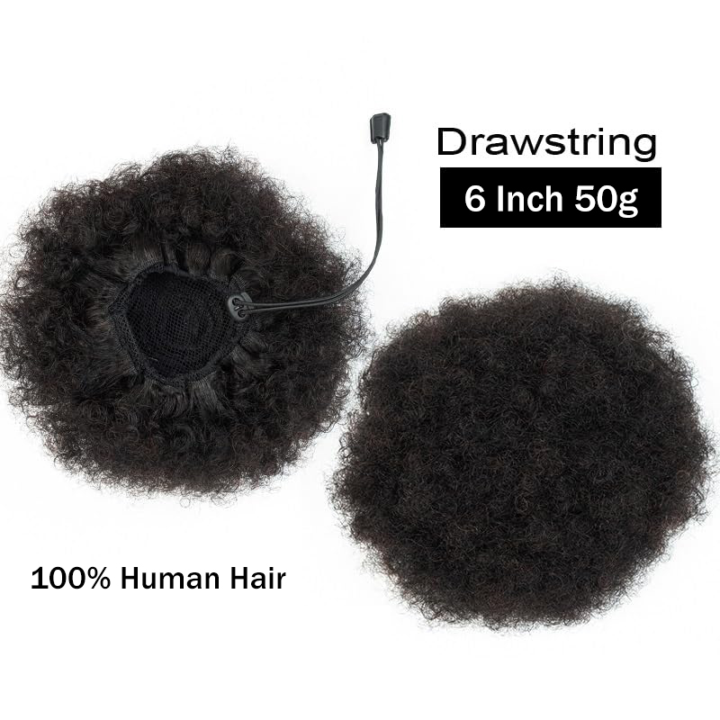 Afro Kinky Puffs 100% Human Ha - Drawstring Afro Curly Puff Ponytail 评论和价格