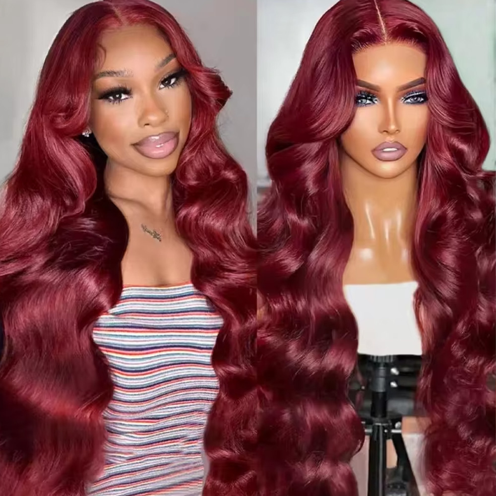 34 Inch 99J Burgundy Colored B - Lace Front Wigs 评论和价格