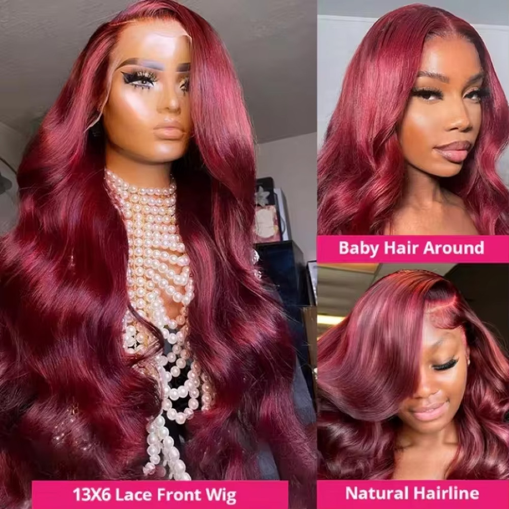 34 Inch 99J Burgundy Colored B - Lace Front Wigs 评论和价格